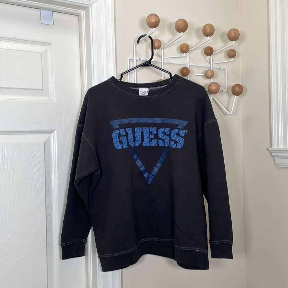 Guess - Vintage 90s Baggy Dropped Sweatshirt - Black - Medium